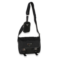 Prada Black Tessuto Saffiano Double Buckle Messenger Bag Handbag 8