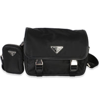 Prada Black Tessuto Saffiano Double Buckle Messenger Bag Handbag fv
