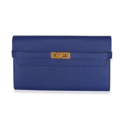 Hermès Bleu Electrique Epsom Kelly Longue Wallet GHW Wallet fv