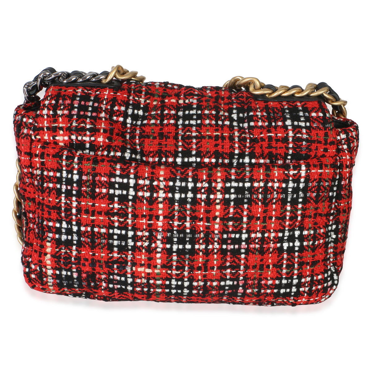 Chanel Red Black Multicolor Quilted Tweed Medium  19 Flap Bag Handbag 2