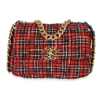 Chanel Red Black Multicolor Quilted Tweed Medium  19 Flap Bag Handbag fv