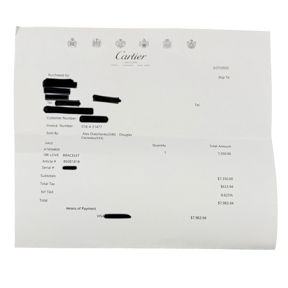 Cartier Yellow Gold  Single Screw Love Bracelet stamp