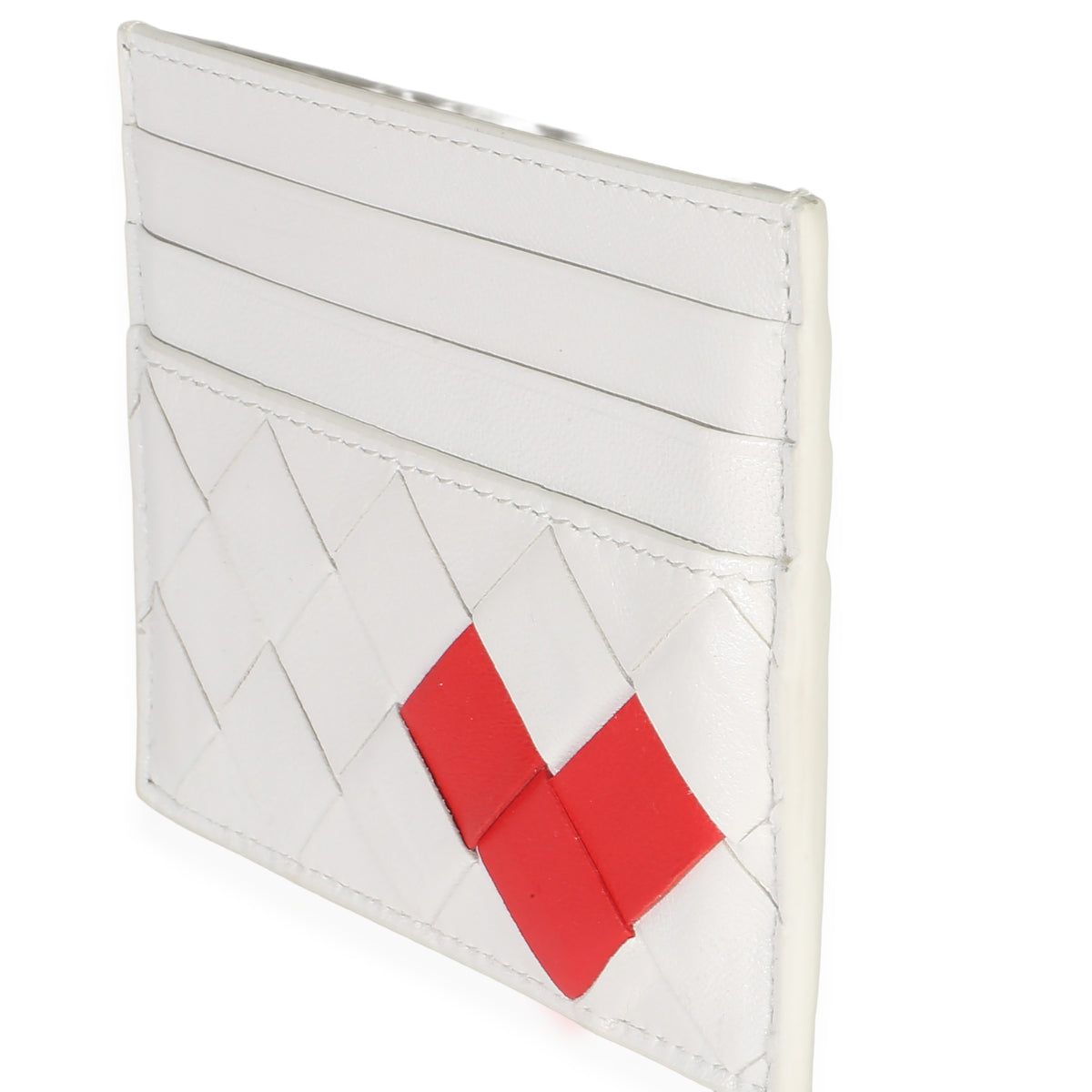 Bottega Veneta White Red Nappa Intrecciato Heart Card Holder Wallet 2
