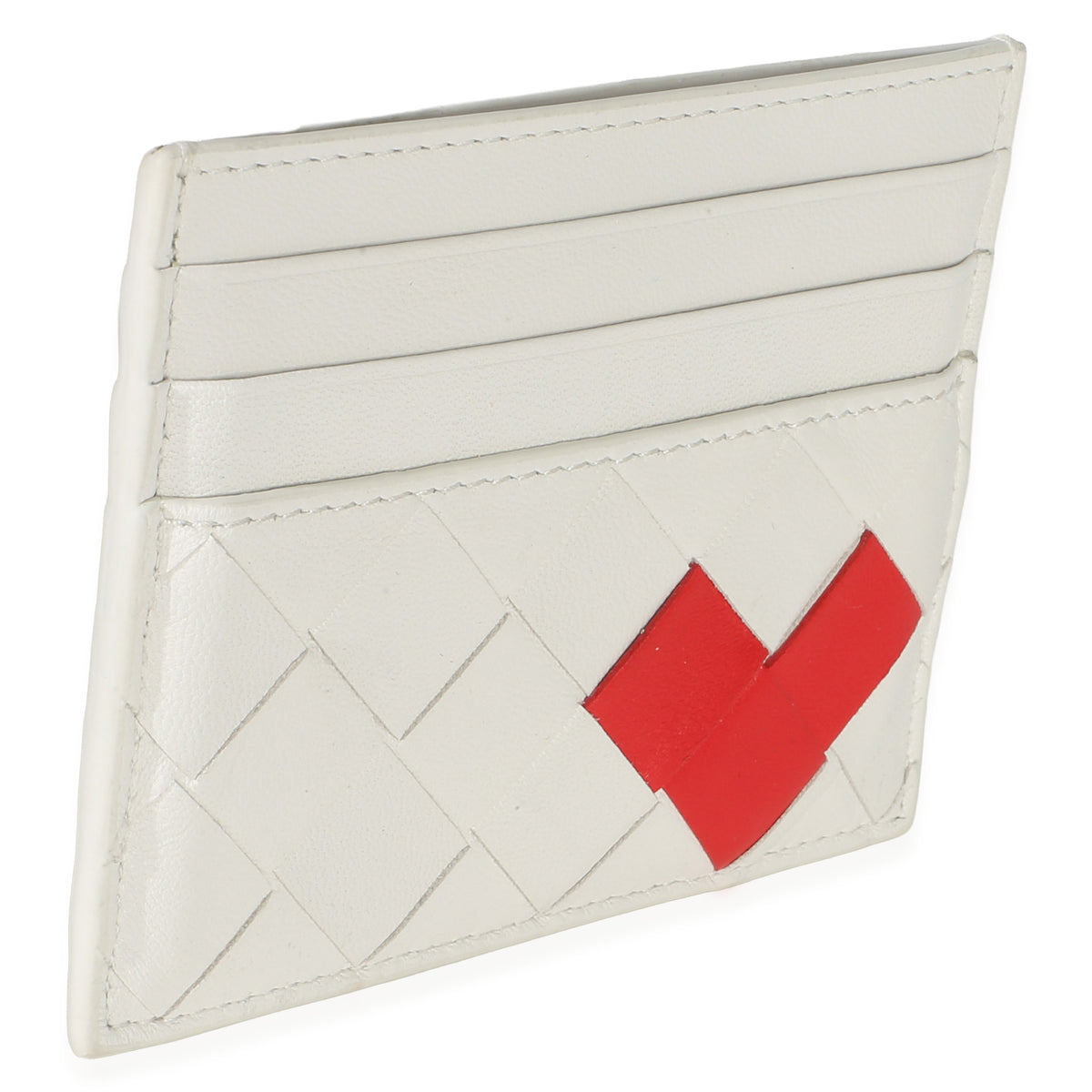 Bottega Veneta White Red Nappa Intrecciato Heart Card Holder Wallet 3