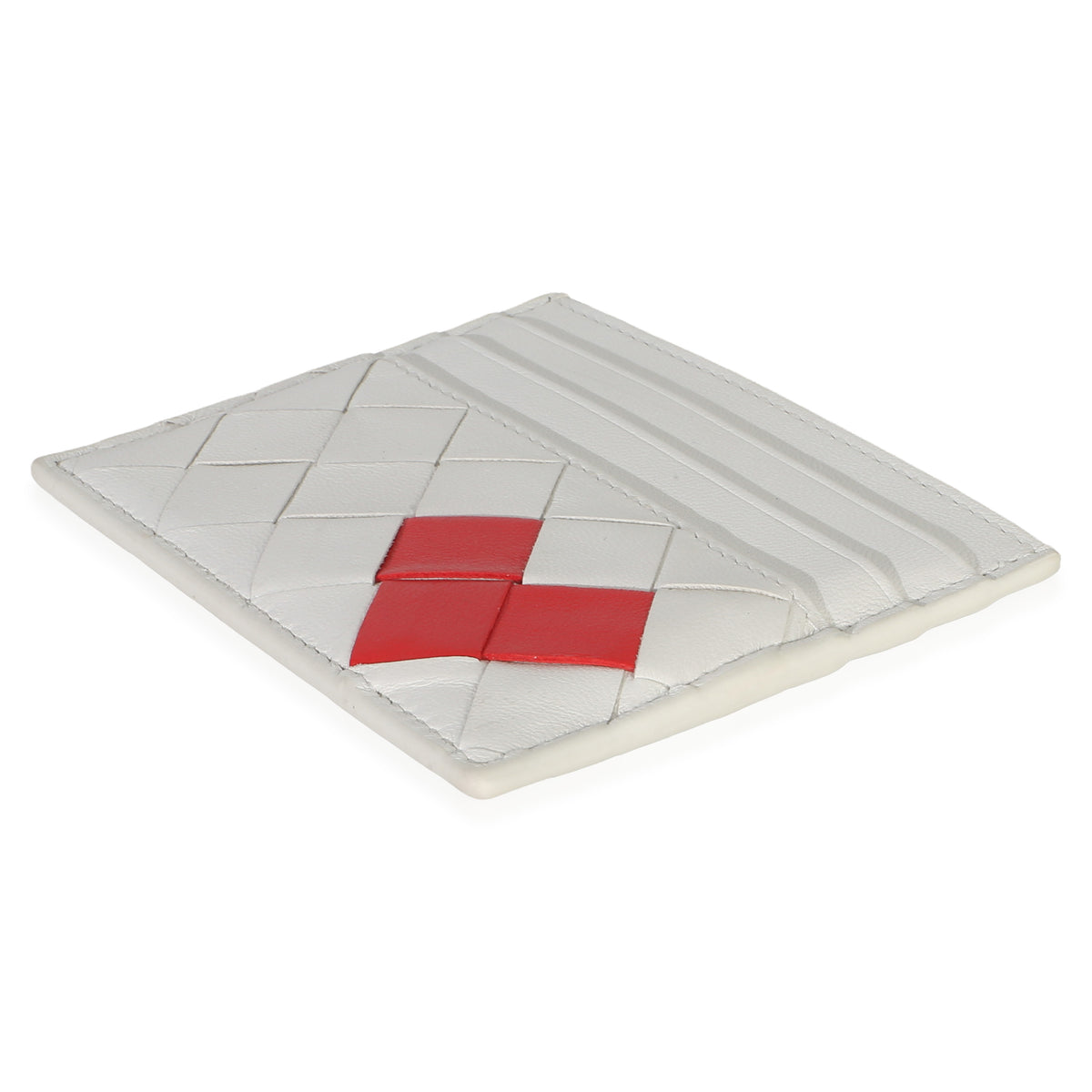 Bottega Veneta White Red Nappa Intrecciato Heart Card Holder Wallet 6