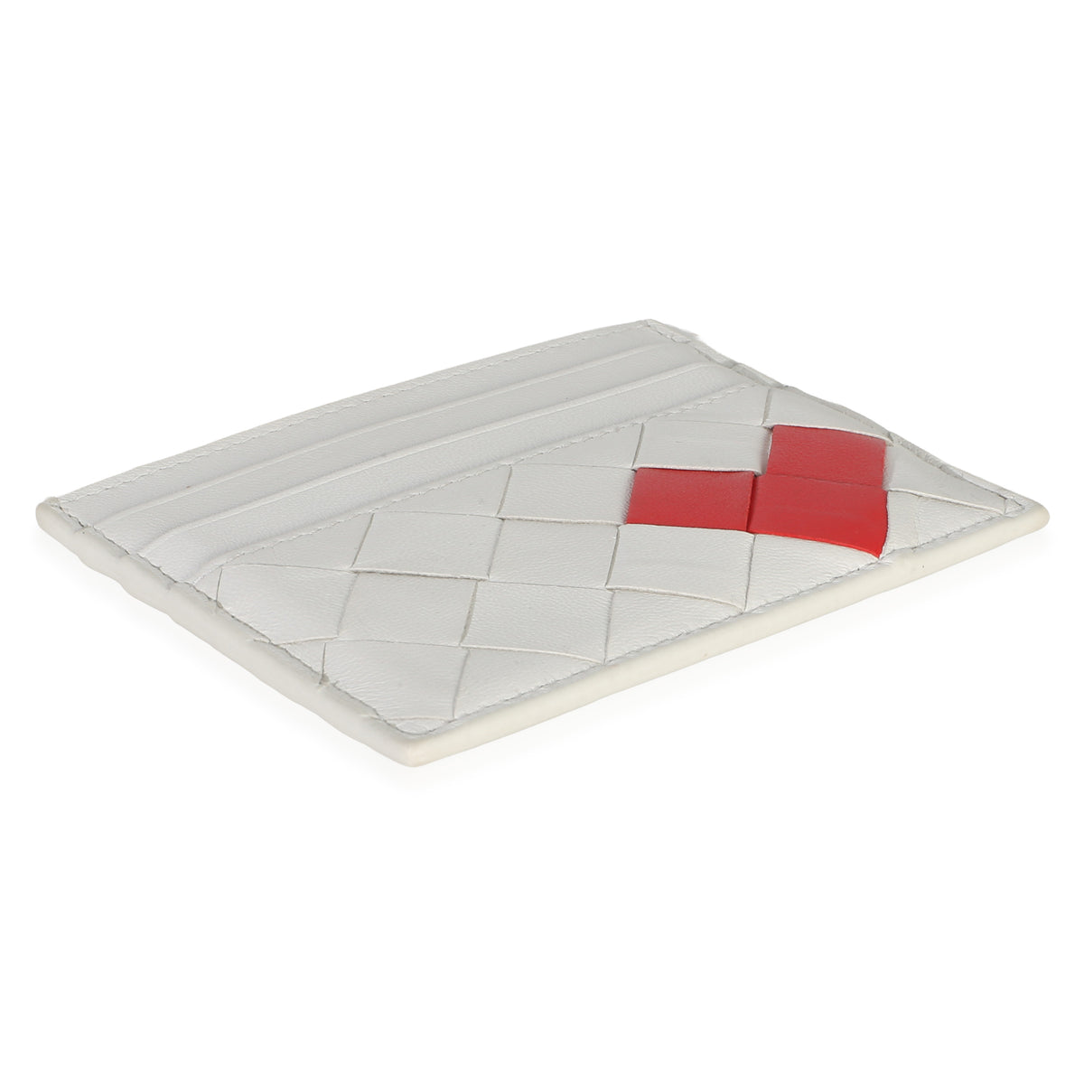 Bottega Veneta White Red Nappa Intrecciato Heart Card Holder Wallet 7