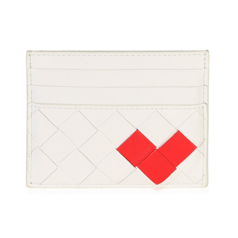 Bottega Veneta White Red Nappa Intrecciato Heart Card Holder Wallet fv