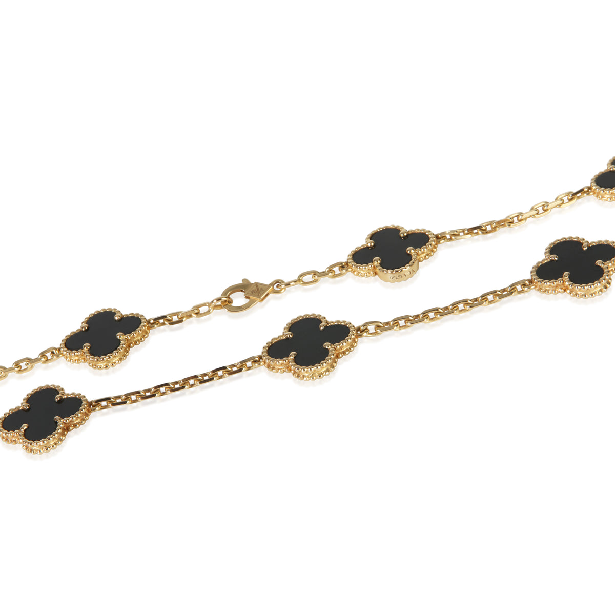 Van Cleef & Arpels Yellow Gold Onyx Vintage Alhambra Necklace 2