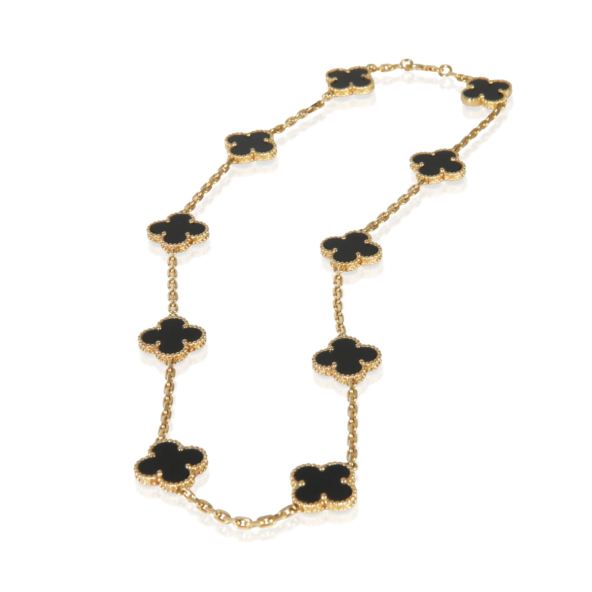 Van Cleef & Arpels Yellow Gold Onyx Vintage Alhambra Necklace 4