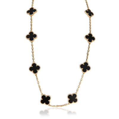 Van Cleef & Arpels Yellow Gold Onyx Vintage Alhambra Necklace fv