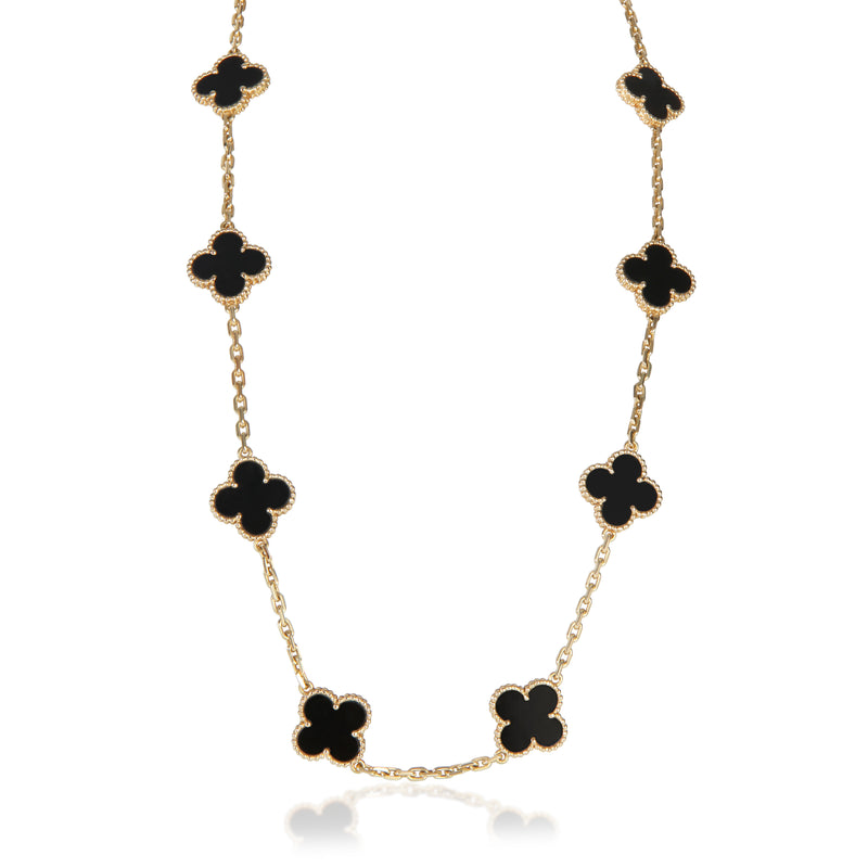 Van Cleef & Arpels Yellow Gold Onyx Vintage Alhambra Necklace fv