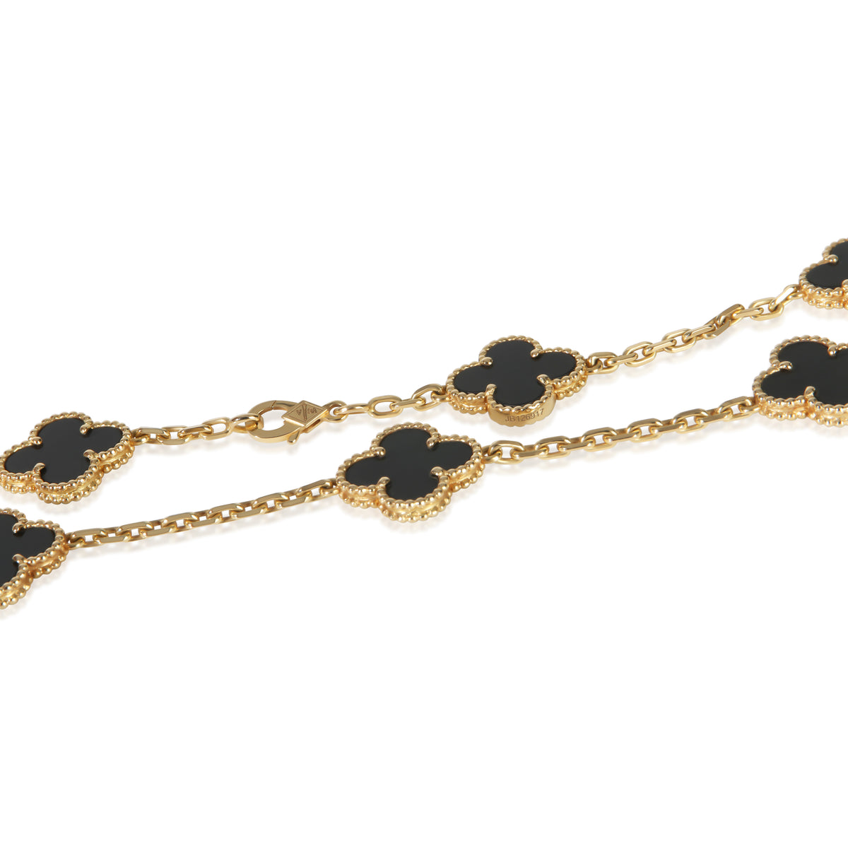 Van Cleef & Arpels Yellow Gold Onyx Vintage Alhambra Necklace 3