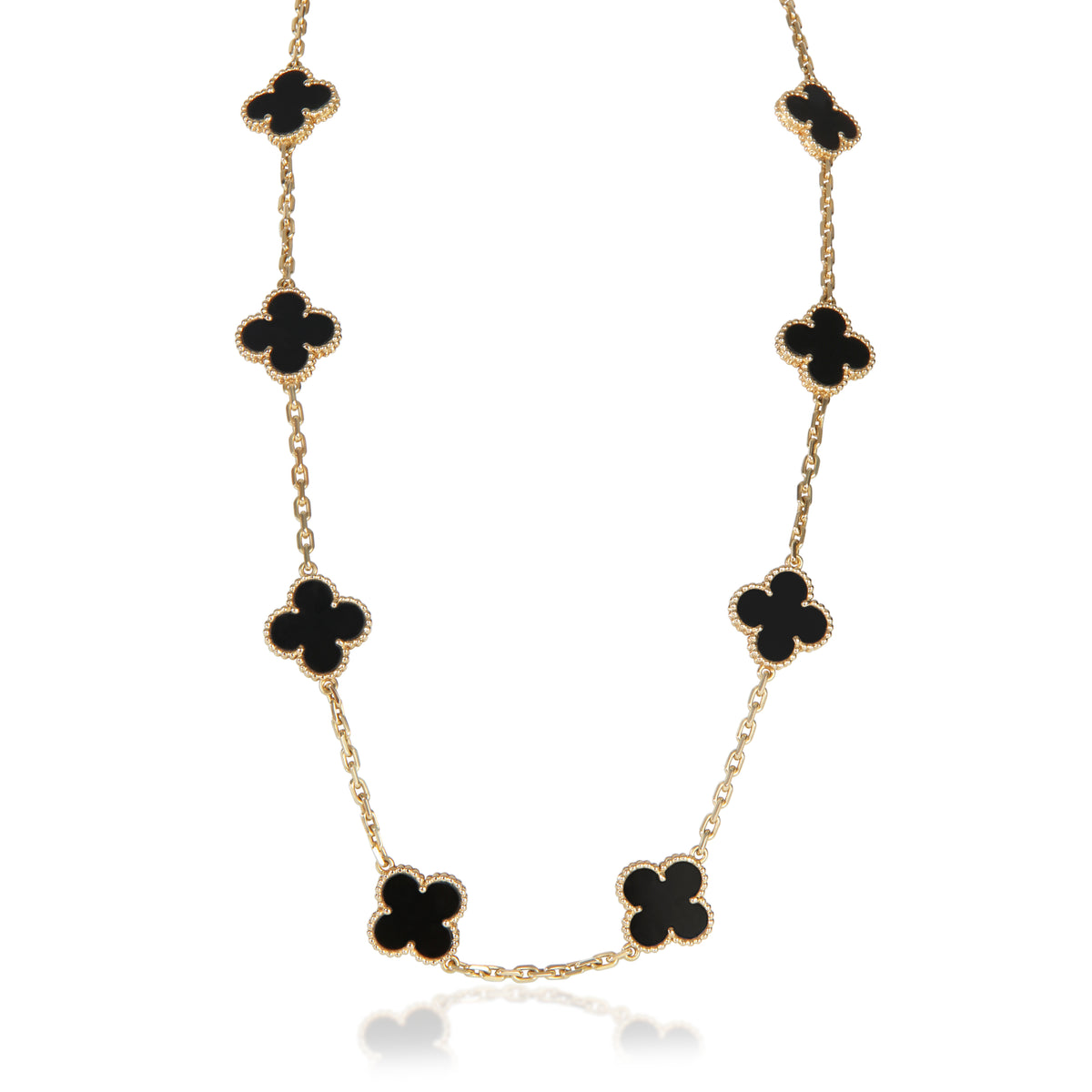 Van Cleef & Arpels Yellow Gold Onyx Vintage Alhambra Necklace fv