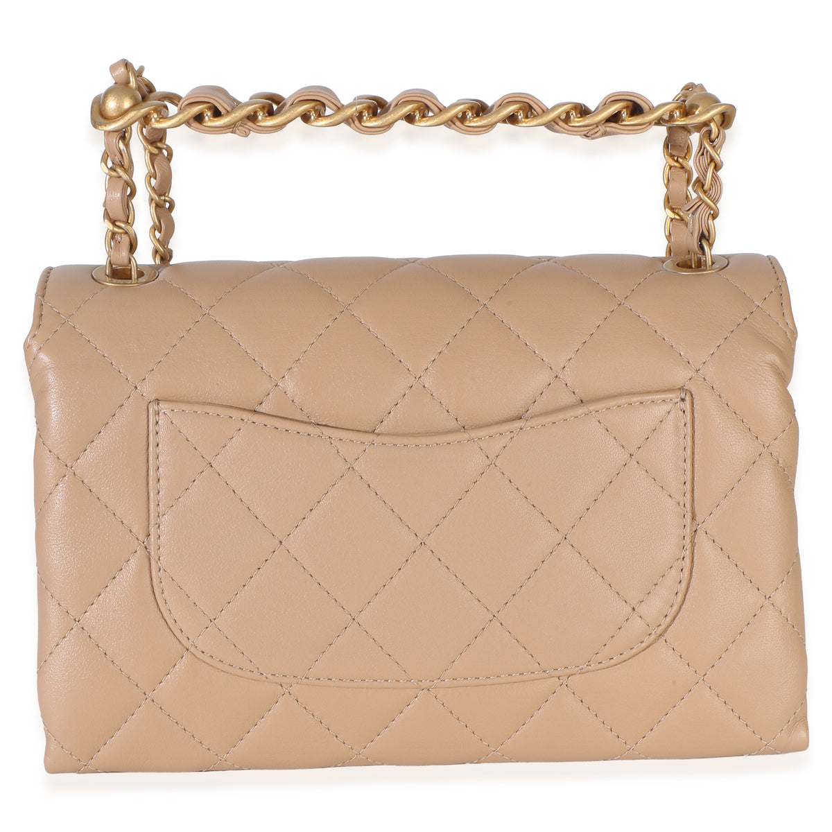 Chanel Beige Quilted Lambskin Chain Top Handle Small Flap Bag Handbag 4