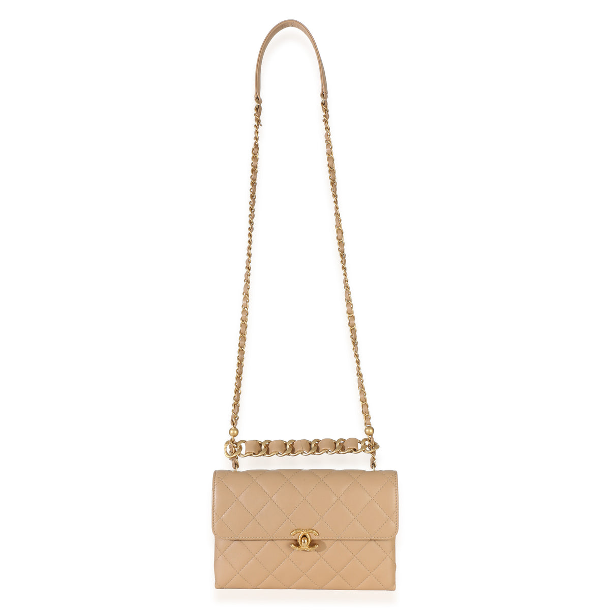 Chanel Beige Quilted Lambskin Chain Top Handle Small Flap Bag Handbag 5