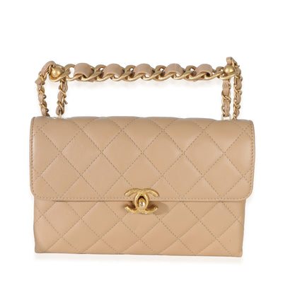 Chanel Beige Quilted Lambskin Chain Top Handle Small Flap Bag Handbag id