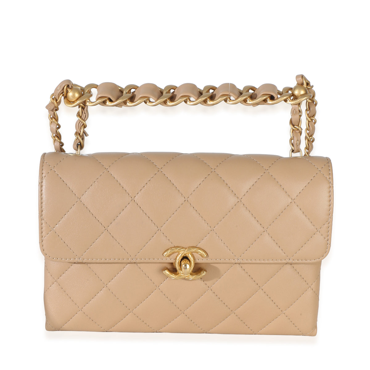 Chanel Beige Quilted Lambskin Chain Top Handle Small Flap Bag Handbag id