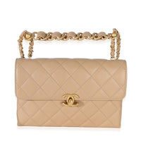 Chanel Beige Quilted Lambskin Chain Top Handle Small Flap Bag Handbag id