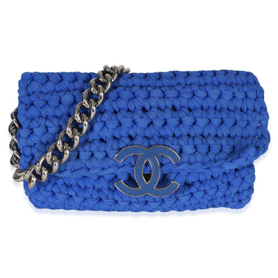 Chanel Blue Neoprene Fancy Crochet CC Medium Flap Bag Handbag id