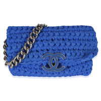 Chanel Blue Neoprene Fancy Crochet CC Medium Flap Bag Handbag id