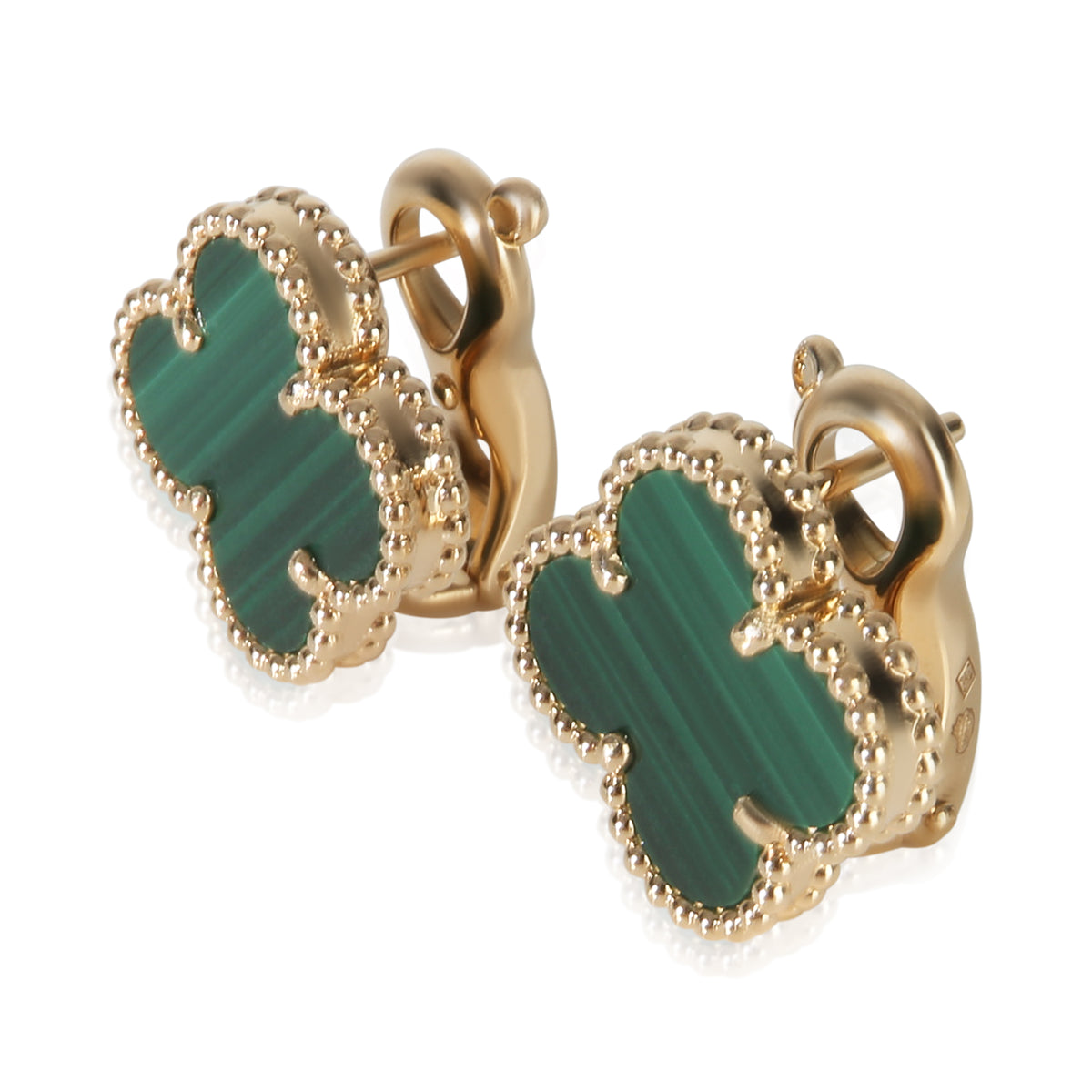 Van Cleef & Arpels Yellow Gold Malachite Vintage Alhambra Earrings 2
