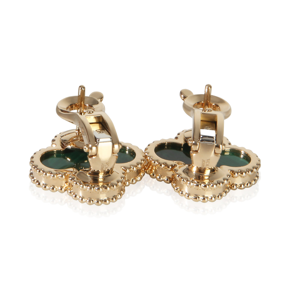 Van Cleef & Arpels Yellow Gold Malachite Vintage Alhambra Earrings 4