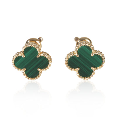 Van Cleef & Arpels Yellow Gold Malachite Vintage Alhambra Earrings fv