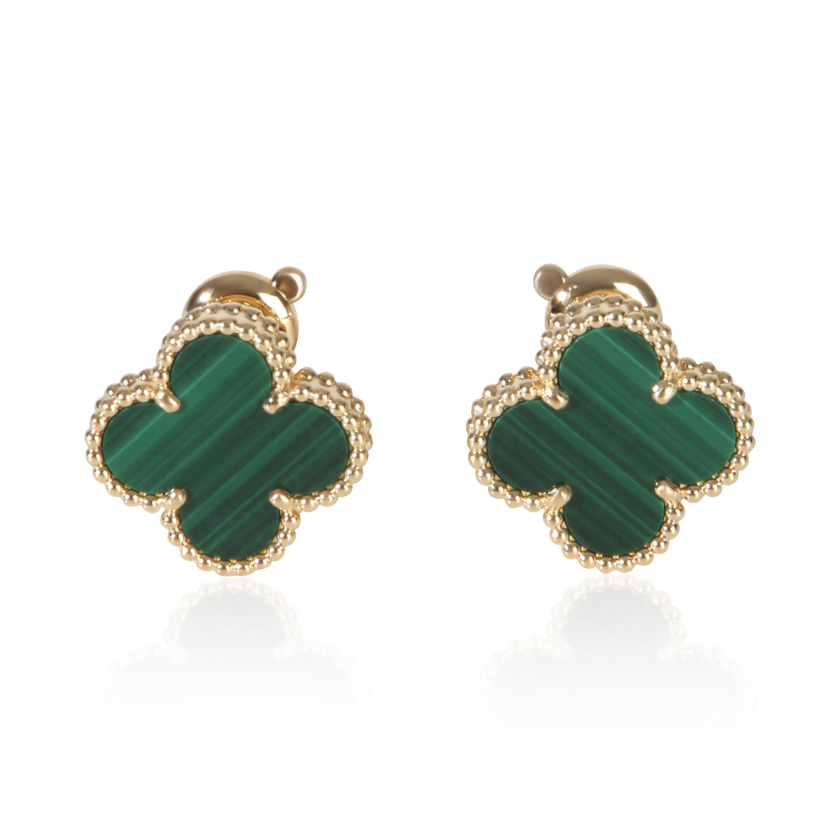 Van Cleef & Arpels Yellow Gold Malachite Vintage Alhambra Earrings fv