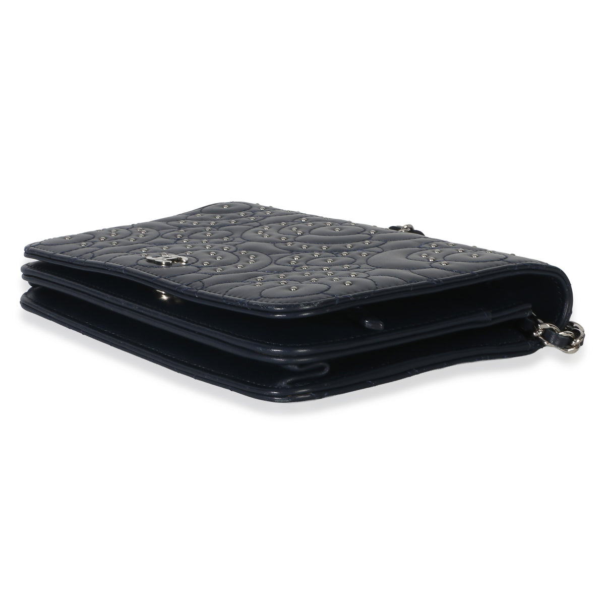 Chanel Blue Lambskin Camellia Studded Wallet on Chain Handbag 6