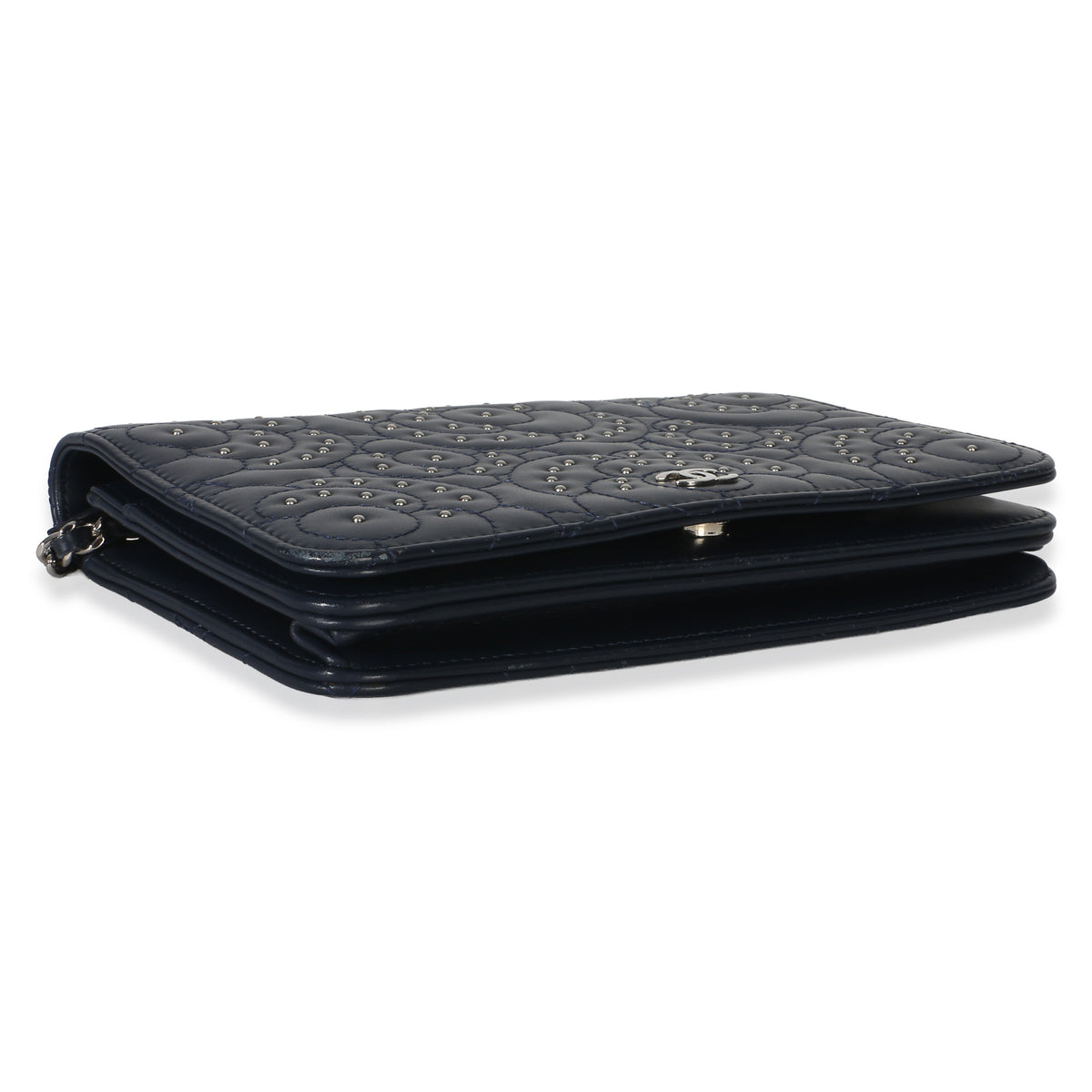 Chanel Blue Lambskin Camellia Studded Wallet on Chain Handbag 7