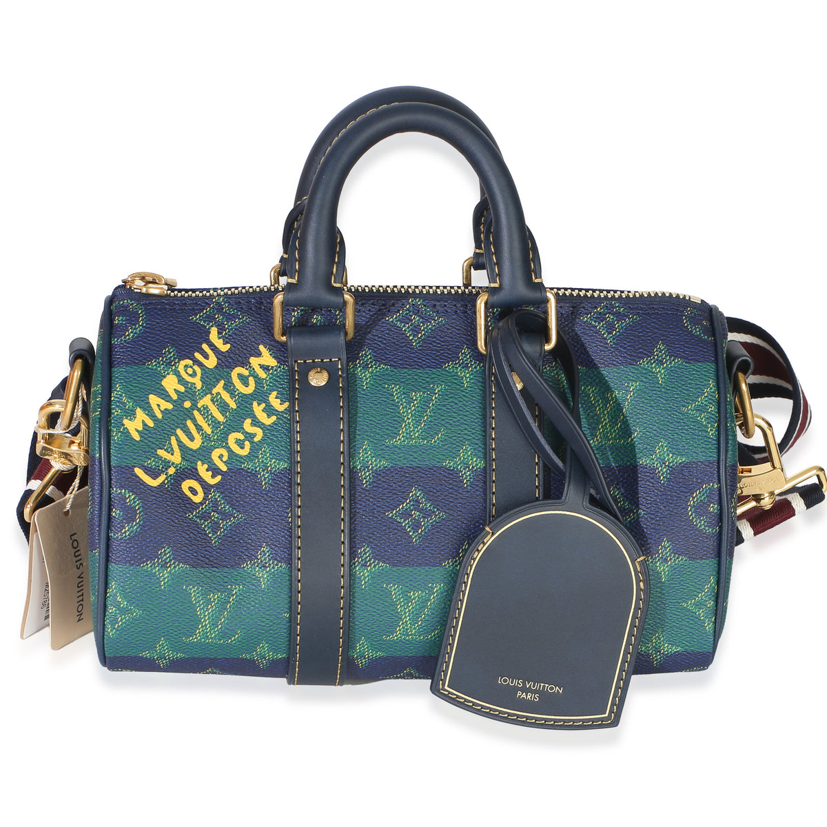 Louis Vuitton Blue Green Striped Monogram Heritage Canvas Keepall Bandouliere 25 Handbag id