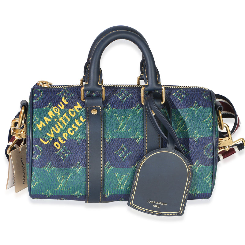 Louis Vuitton Blue Green Striped Monogram Heritage Canvas Keepall Bandouliere 25 Handbag id