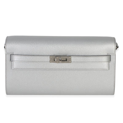 Hermès Argent Metallic Chevre Chamkilight Kelly Wallet To Go PHW Wallet id