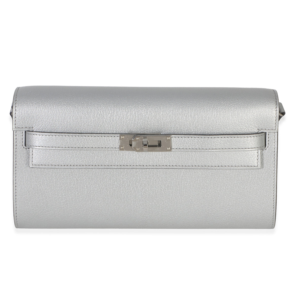Hermès Argent Metallic Chevre Chamkilight Kelly Wallet To Go PHW Wallet id