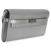 Hermès Argent Metallic Chevre Chamkilight Kelly Wallet To Go PHW Wallet 3