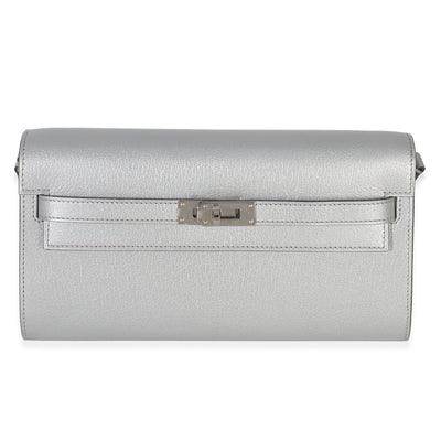 Hermès Argent Metallic Chevre Chamkilight Kelly Wallet To Go PHW Wallet fv