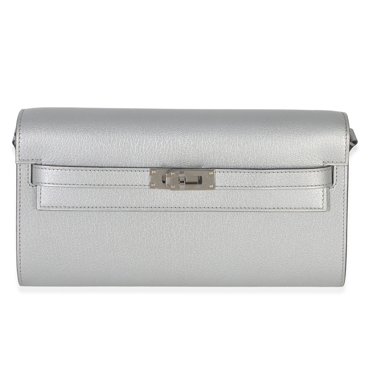 Hermès Argent Metallic Chevre Chamkilight Kelly Wallet To Go PHW Wallet fv