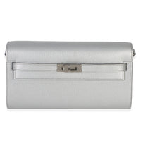Hermès Argent Metallic Chevre Chamkilight Kelly Wallet To Go PHW Wallet fv