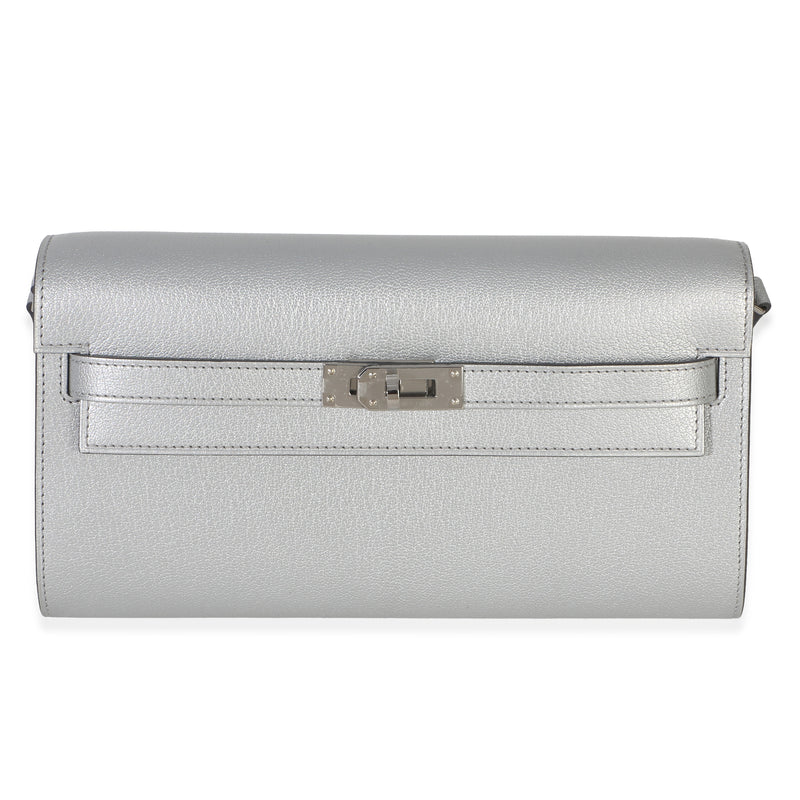 Hermès Argent Metallic Chevre Chamkilight Kelly Wallet To Go PHW Wallet fv