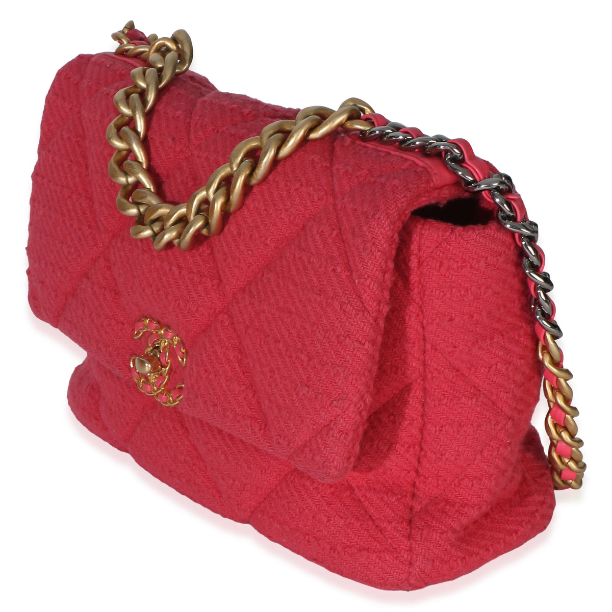 Chanel Pink Quilted Boucle Large  19 Flap Bag Handbag 2