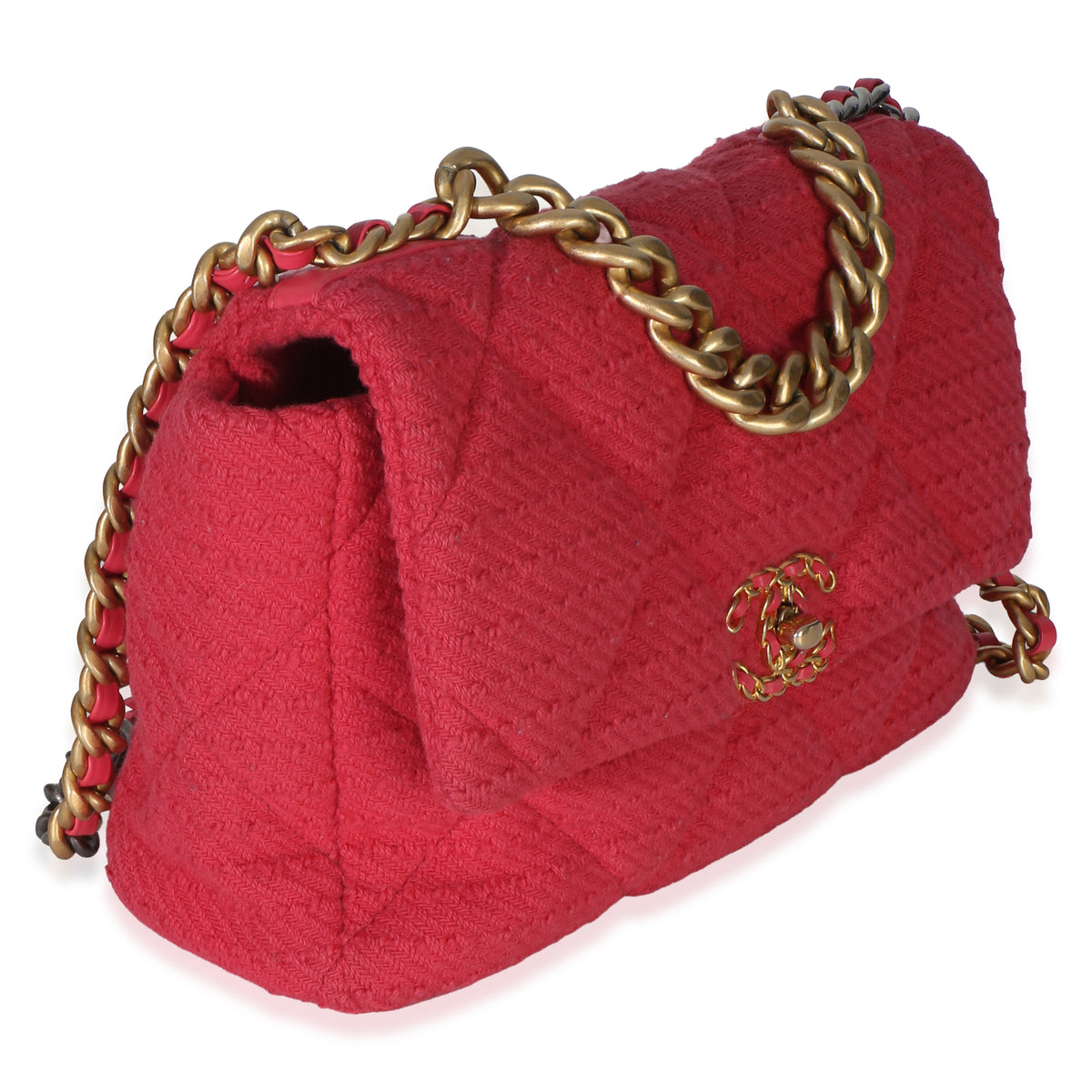Chanel Pink Quilted Boucle Large  19 Flap Bag Handbag 3