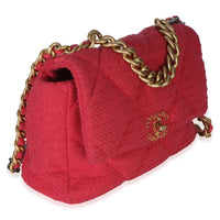 Chanel Pink Quilted Boucle Large  19 Flap Bag Handbag 3