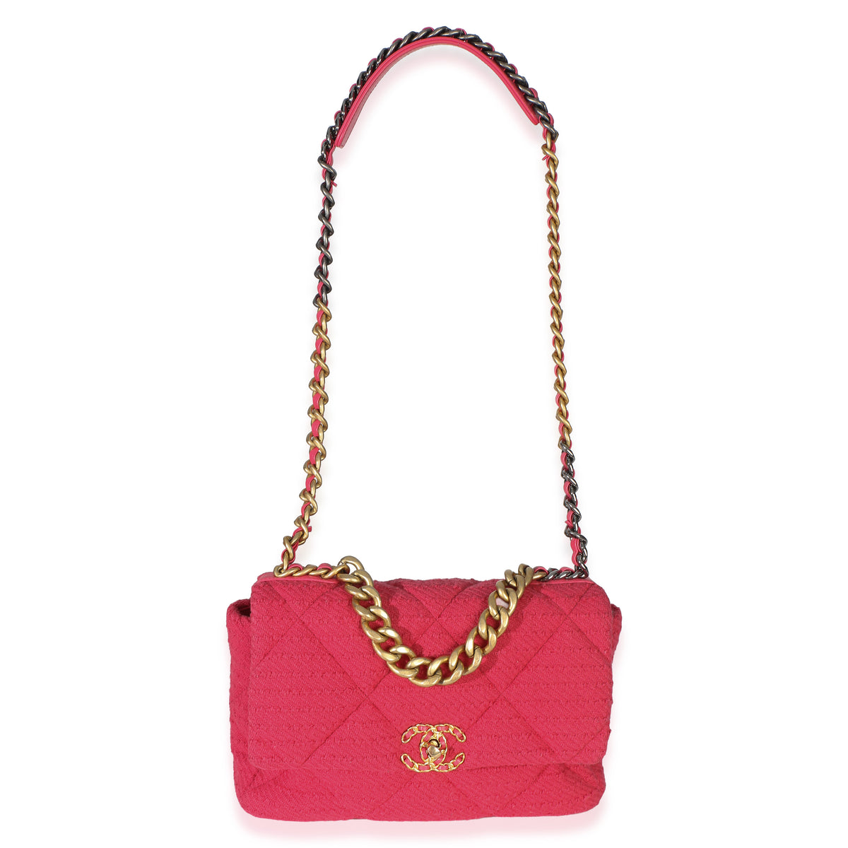 Chanel Pink Quilted Boucle Large  19 Flap Bag Handbag 9