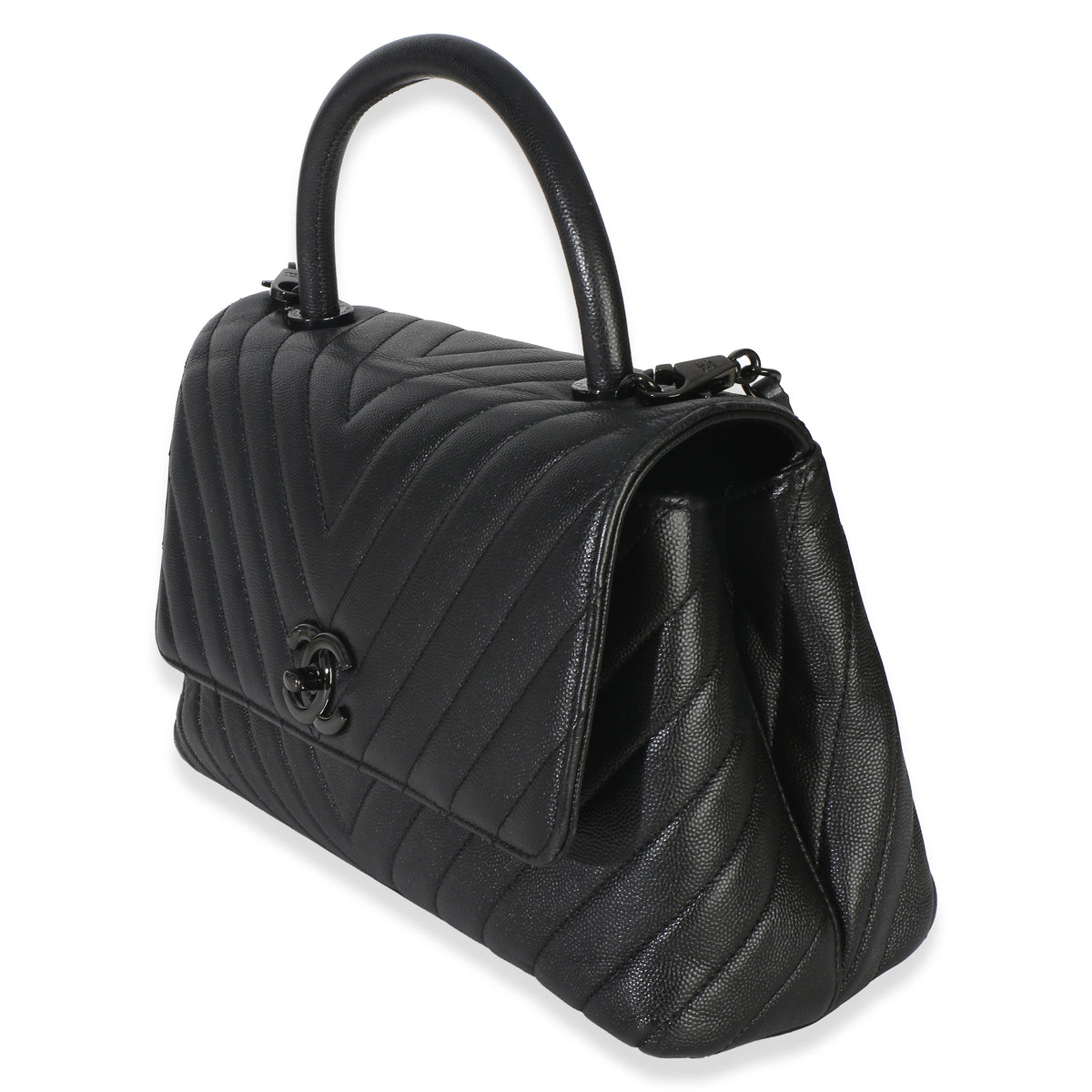 Chanel Black Caviar Chevron So Black Small Coco Top Handle Bag Handbag 3