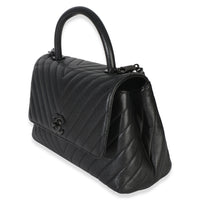 Chanel Black Caviar Chevron So Black Small Coco Top Handle Bag Handbag 3