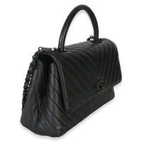 Chanel Black Caviar Chevron So Black Small Coco Top Handle Bag Handbag 4