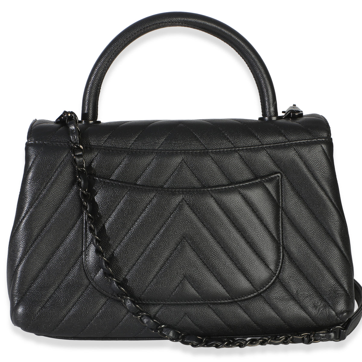 Chanel Black Caviar Chevron So Black Small Coco Top Handle Bag Handbag 5