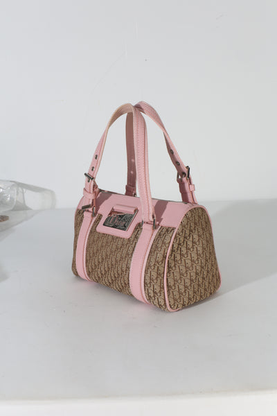Christian Dior Pink Calfskin Beige Diorissimo Canvas Street Chic Boston Handbag id