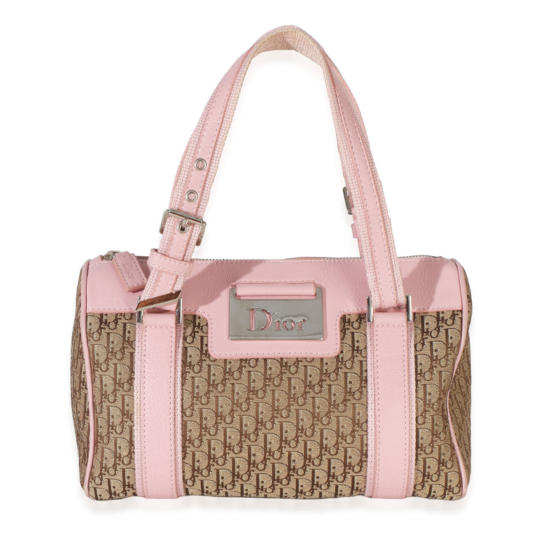 Christian Dior Pink Calfskin Beige Diorissimo Canvas Street Chic Boston Handbag id