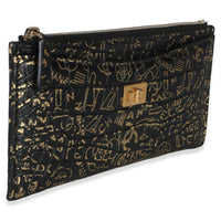 Chanel Black Gold Calfskin Crocodile Embossed Graffiti 2.55 Cocodile Reissue Zip Handbag 3